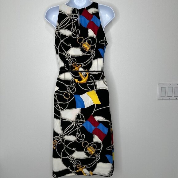 Ralph Lauren Anchor Dress Size M Black Sleeveless Boat Nautical Chain Vintage - Picture 3 of 13